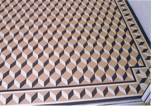 Floor white tiles red